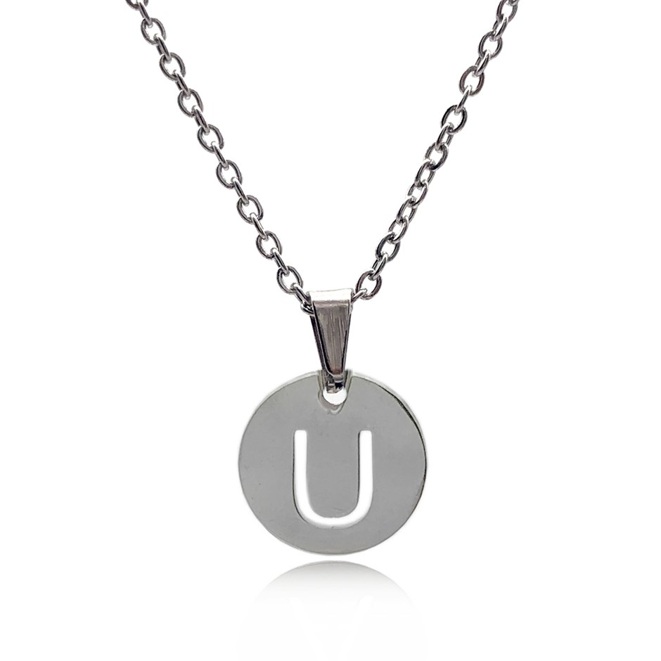 Initial Charm Letter 'U' Pendant Necklace