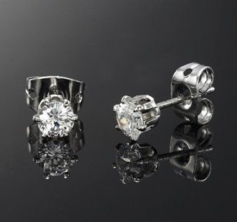 BIJ'OR-925 Sterling Silver Plated 4mm Simulated Diamond Stud Earring,RRP$15