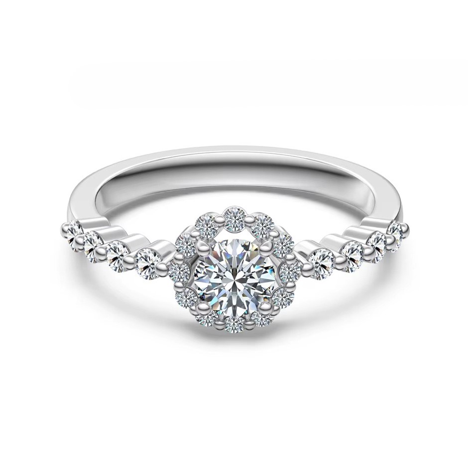 0.86ct Round Cut GRA Certified Moissanite 925 Sterling Silver Ring - Size 6