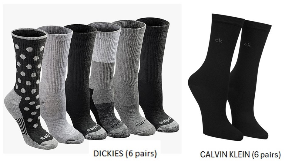WOMEN’S SOCKS BUNDLE: Dickies Dri-Tech Crew Socks (6 Pairs, Black Marl) + C