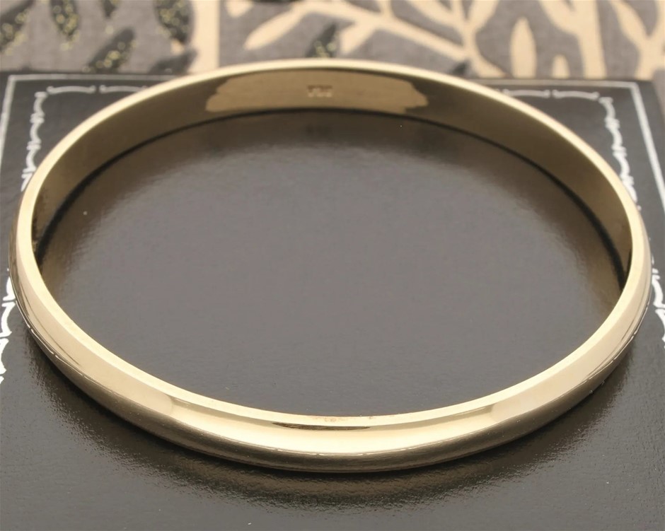 BIJ'OR-18ct Heavy Yellow Gold Plated, 63mm Wide 7mm Plain Bangle,RRP $89