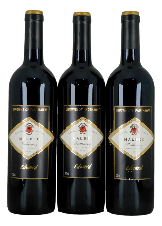 Browns of Padthaway Edward Malbec 1999 (3x 750mL), SA.