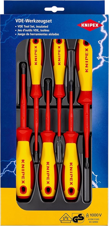 Knipex 00 20 12 V04 1000V VDE Slotted and Pozidriv Screwdriver 6 Piece Set.