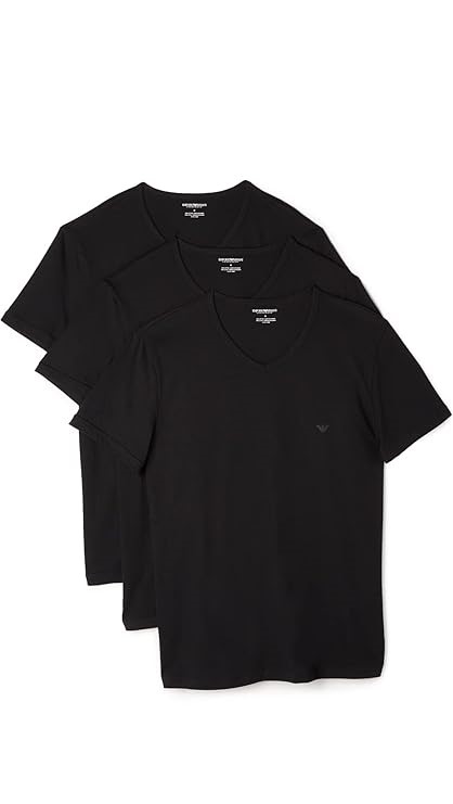 Emporio Armani Men's 3-Pack Regular Fit V-Neck T-Shirt, Black, Small
