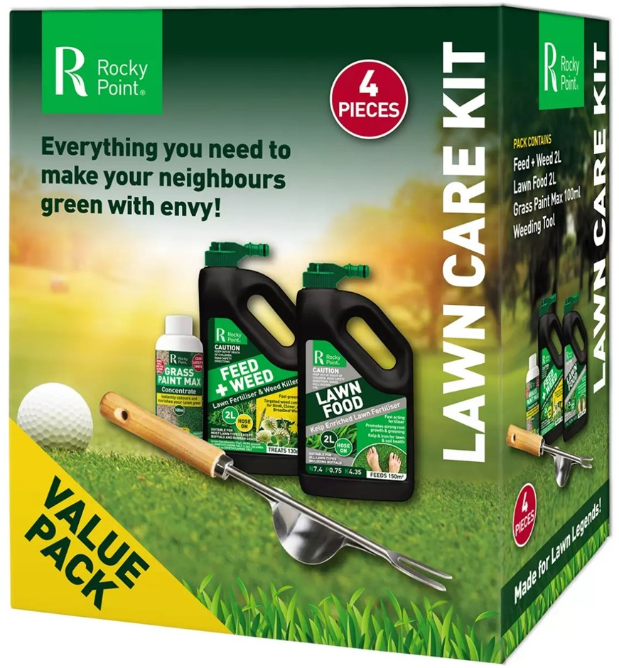 ROCKY POINT 4pc Lawn Care Kit. NB: Damaged packaging.