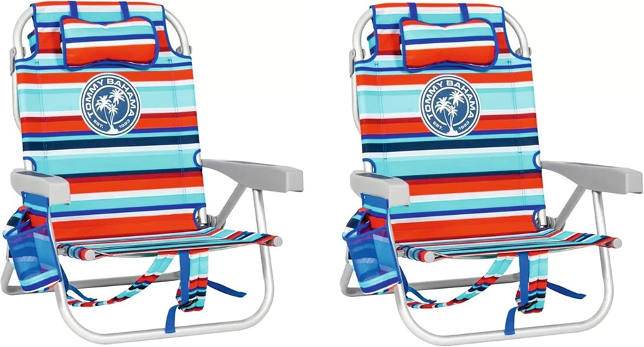 TOMMY BAHAMA Backpack Beach Chair, 2 Pack, Aluminum Blue. NB: Both chairs u