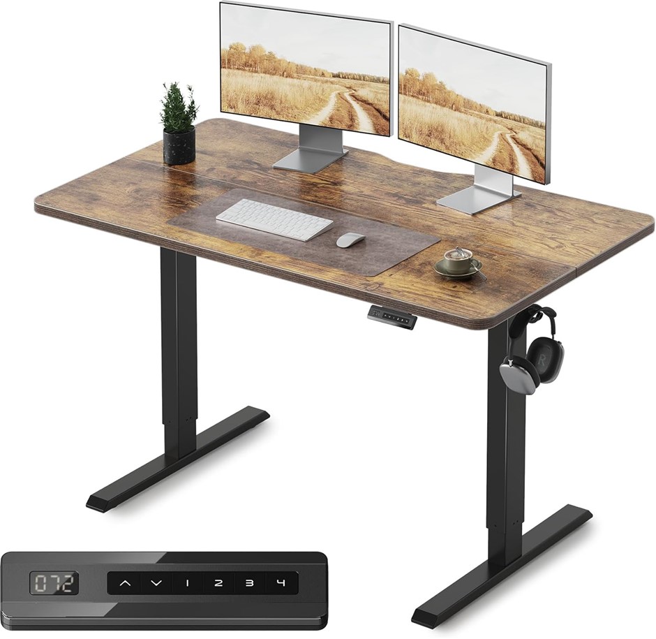FEZIBO Standing Desk 160 x 70 cm, Height Adjustable Desk with Memory Button