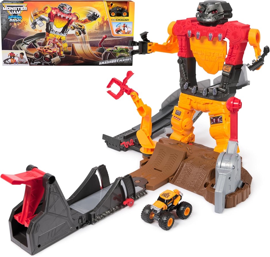 MONSTER JAM Smash & Bash SmashBot Playset with Launcher, Exclusive 1:64 Sca
