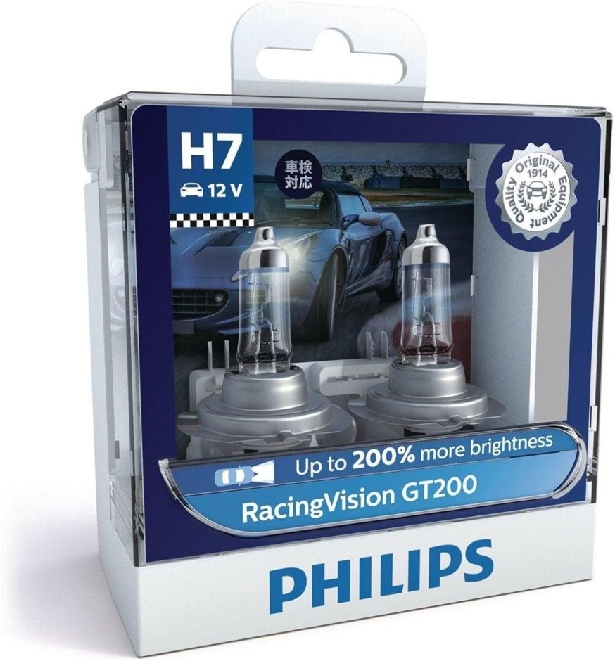 Pack of 2 x PHILIPS 12V 55W H7 GT200 Racing Vision Headlight Bulb.