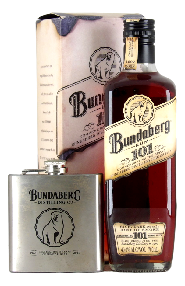 Bundaberg 101 Rum (with bonus Bundy hip flask) (1x 700mL)Qld