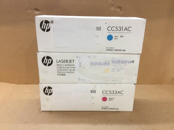 HP CC531AC Cyan&CC532AC Yellow&CC533AC Magenta Toner Cartridges (Lot of 3)
