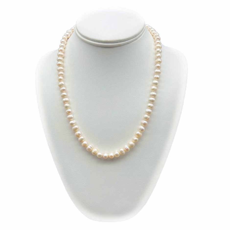 7-8mm Potato Shape Pearl with Real Platinum Plated Necklace