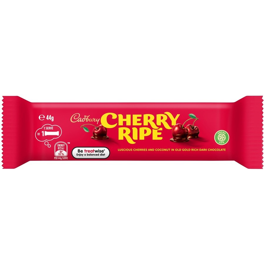 46 x CADBURY Cherry Ripe Chocolate Bars, 44g. Best Before: 08/2026.