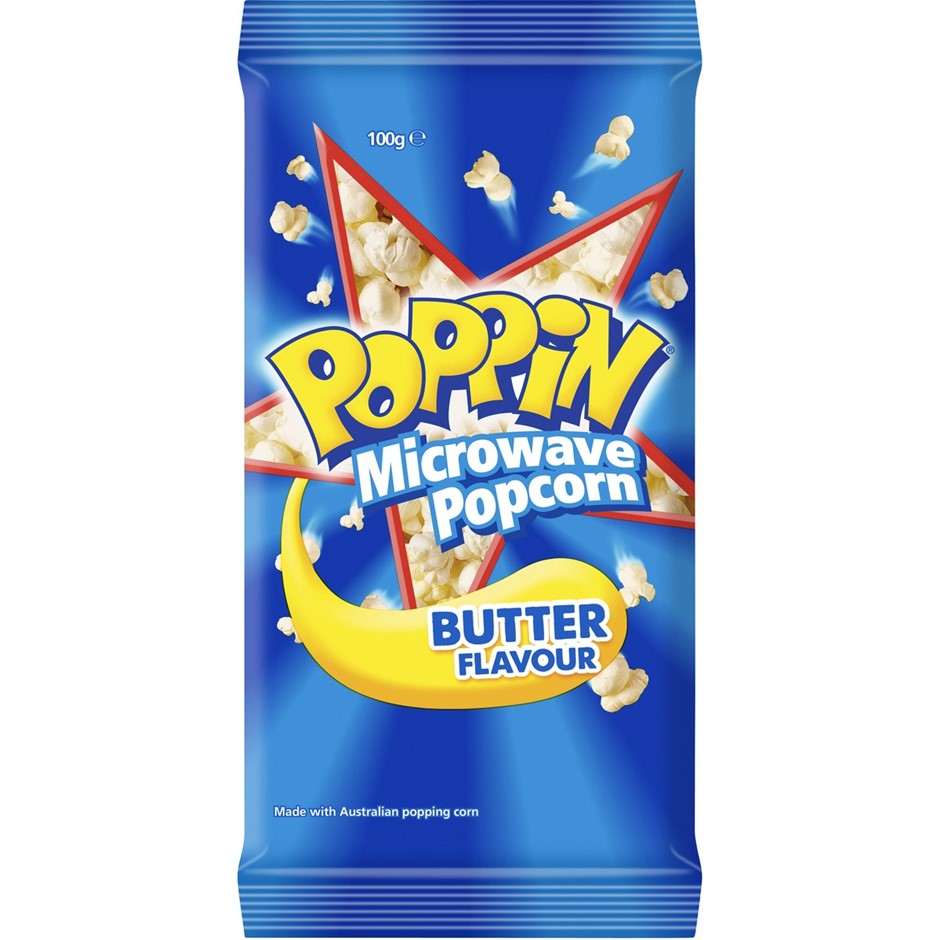 30 x POPPIN Microwave Popcorn Triple Butter Flavour, 100g.