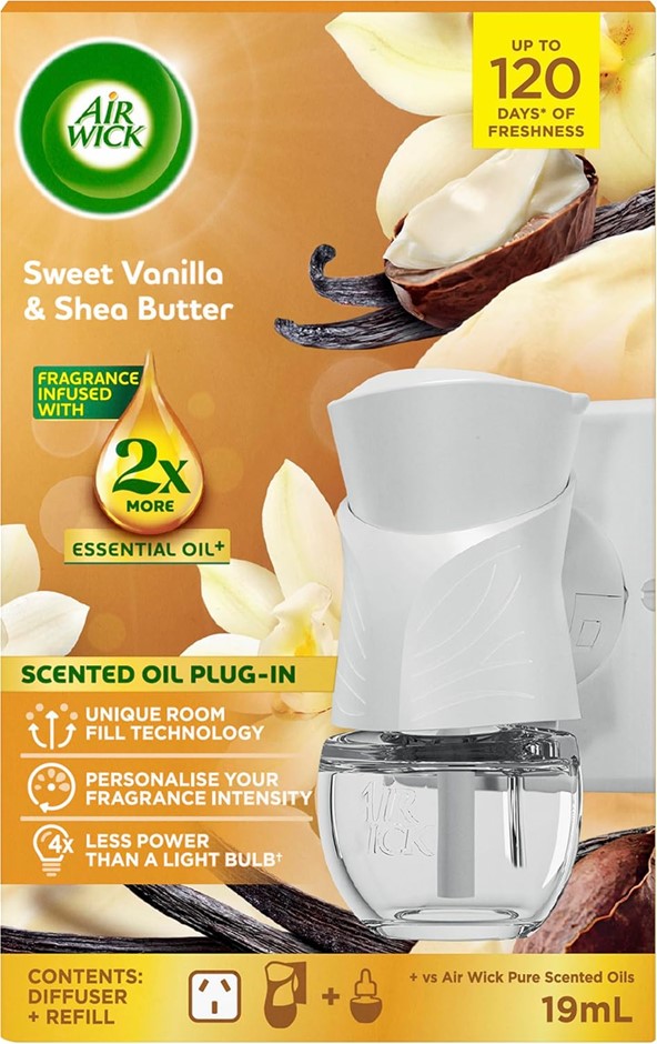 2 x AIR WICK Sweet Vanilla & Shea Butter Plug-in Diffuser & 4 x Refill Bott