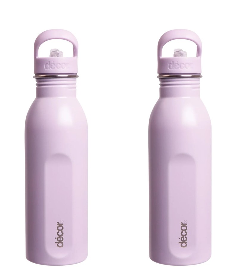 2 x DECOR Snap n Seal Stainless Steel Bottle, Lavender, 600ml