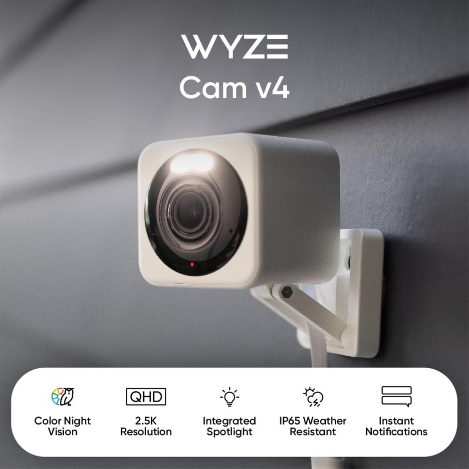 WYZE CAM v4, 2K HD Wi-Fi Smart Home Security Camera, Indoor/Outdoor Use, Pe