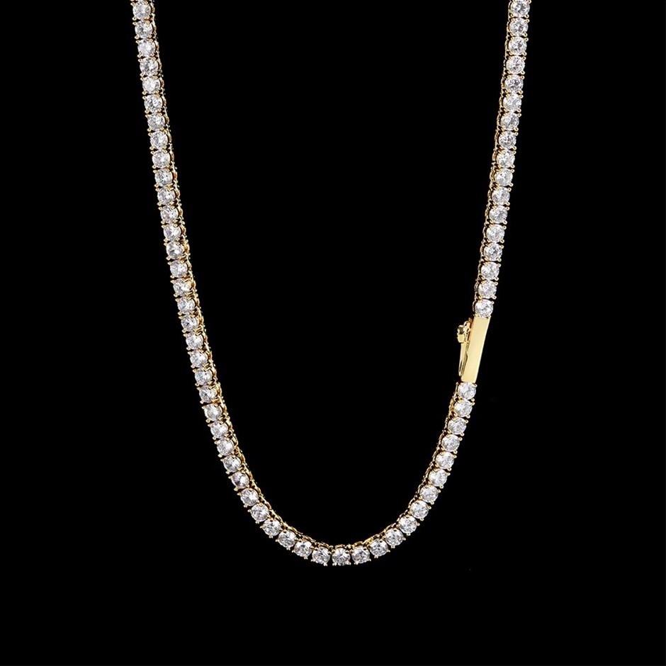 18K Gold-Filled 4MM Tennis Necklace with Simulated Diamonds - 60.9cm