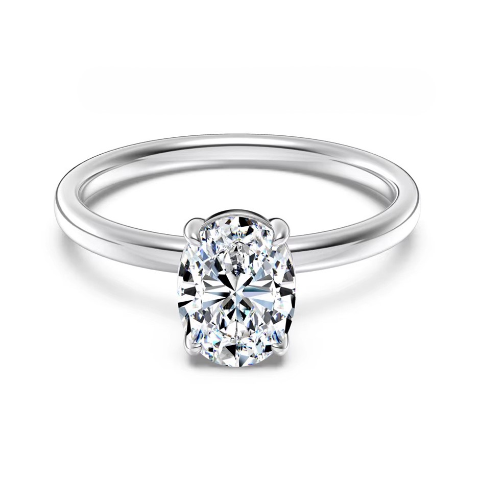 1.50ct Oval Cut GRA Certified Moissanite 925 Sterling Silver Ring - Size 6