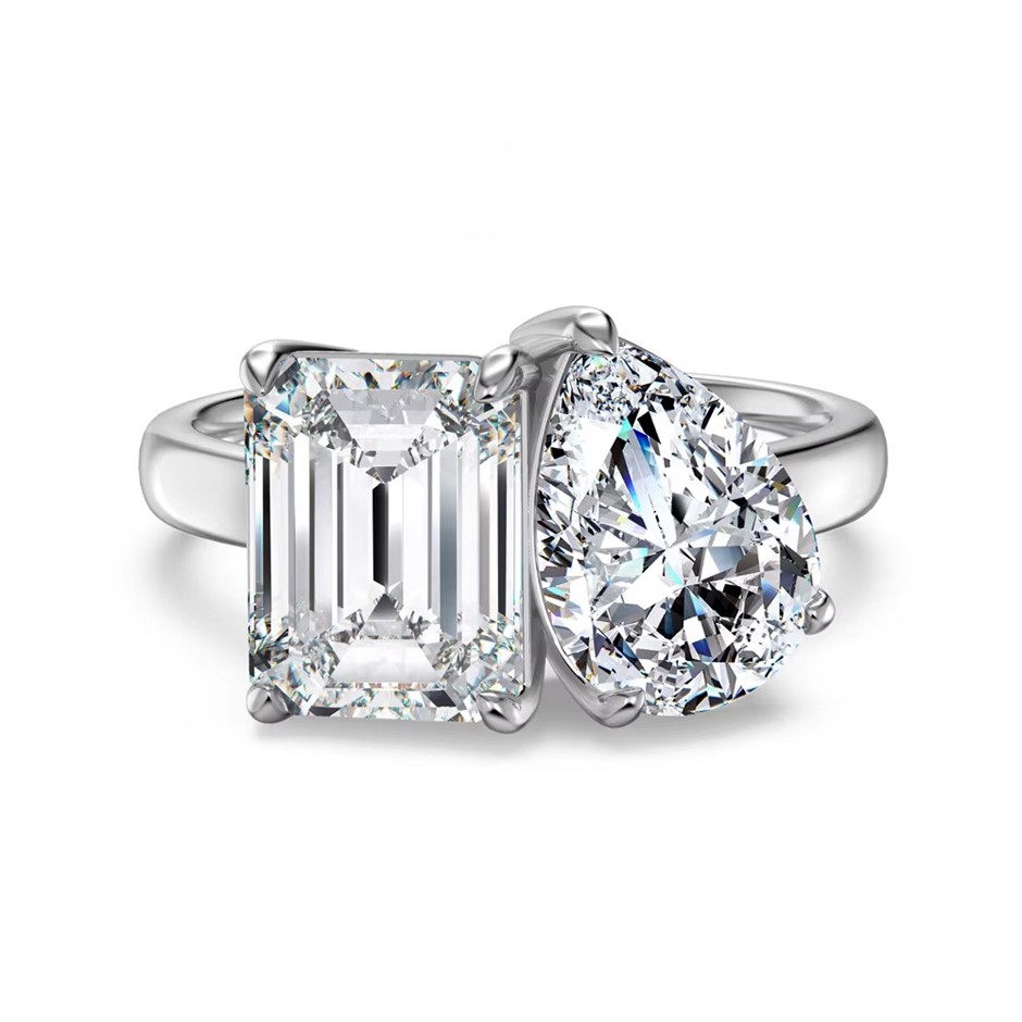 5.00ct Rectangular Cut GRA Certified Moissanite 925 Silver Ring - Size 5