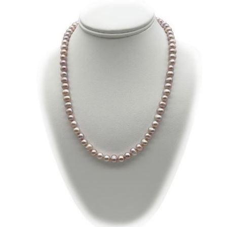 7-8mm Lavender Potato Shape Pearl with Real Platinum Plated Necklace