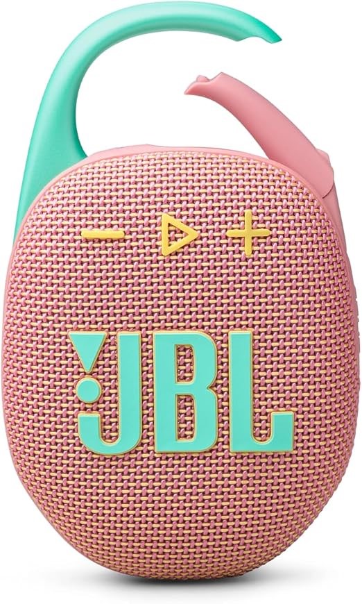 JBL Clip 5 Portable Bluetooth Speaker, Pink.