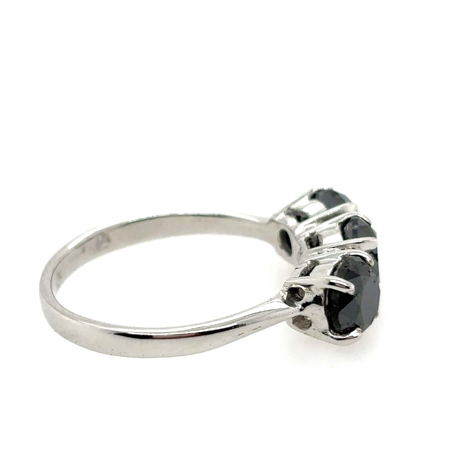 3.00ct 3 Stones Round Treated Black Dia. Ring 18K White Gold Auction ...