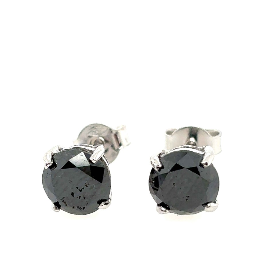 3.28ct 2 Stones Round Treated Black Dia. Earrings 18K White Gold