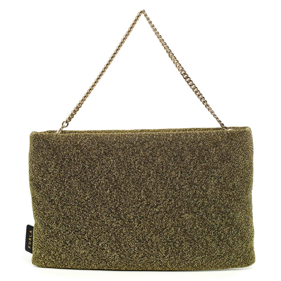 Furla Gold Glitter Chain Clutch Bag