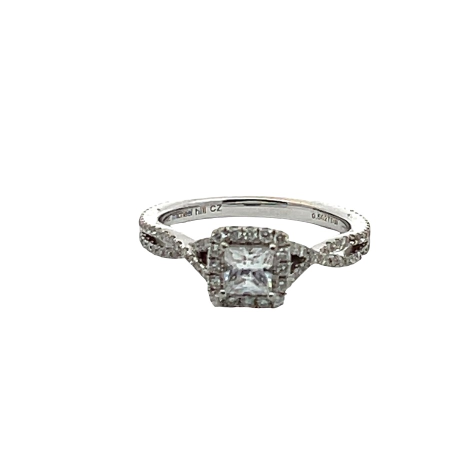 14ct White Gold 0.50ct Diamond & Cubic Zirconia Halo Ring