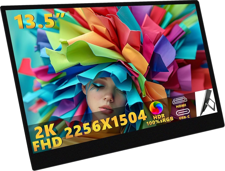 13.5 Inch Portable Monitor | 2K QHD Ultra Slim Bezel Second Screen with Eye