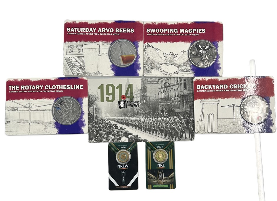 A mixed collectible bundle featuring Australian-themed commemorative medals