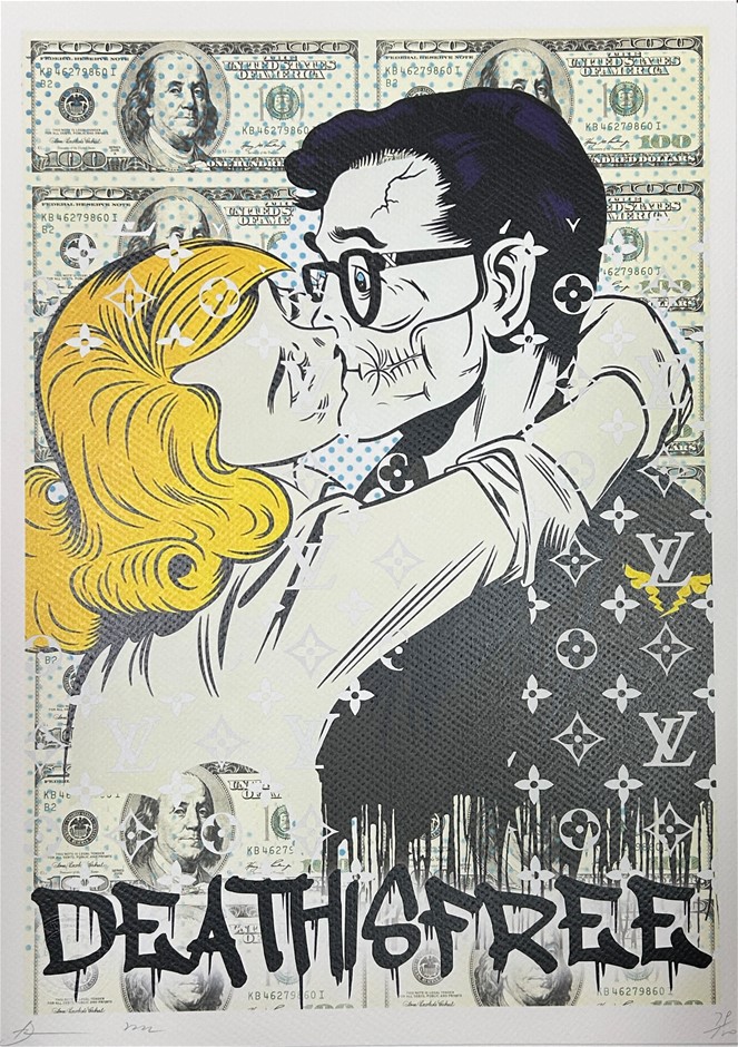 Death NYC Signed Street Art Print "Couple Kissing/LV STYLE" Limited Edition