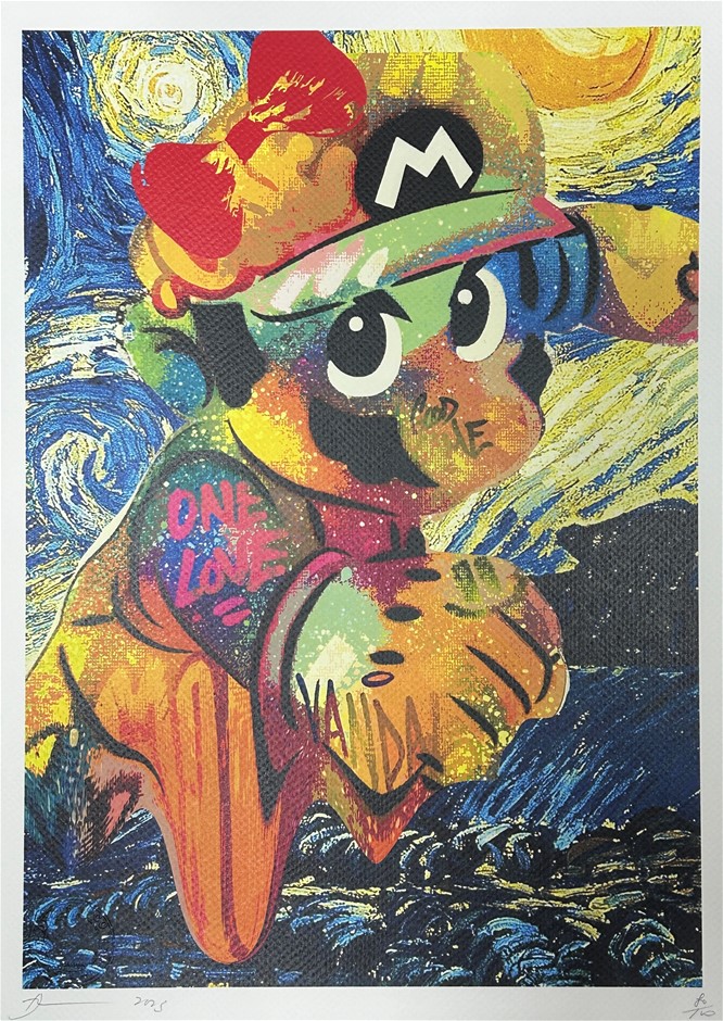 Death NYC Signed Street Art Print "MARIO BROS/VAN GOGH STYLE"