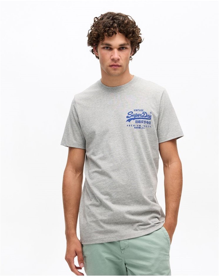 SUPERDRY Vintage Logo Chest Tee, Size M, 60% Cotton, Pumice Stone Marle (8J