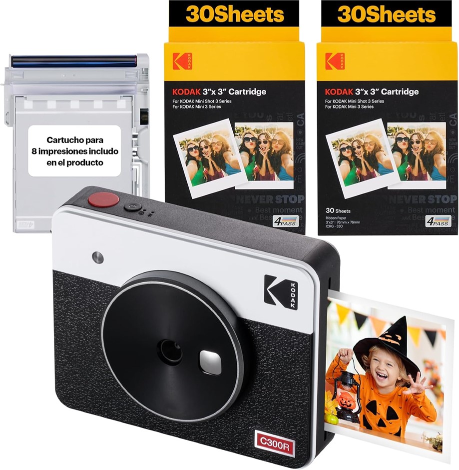 KODAK Mini Shot 3 Retro Instant Camera with Cartridge Bundle, White. NB: Mi
