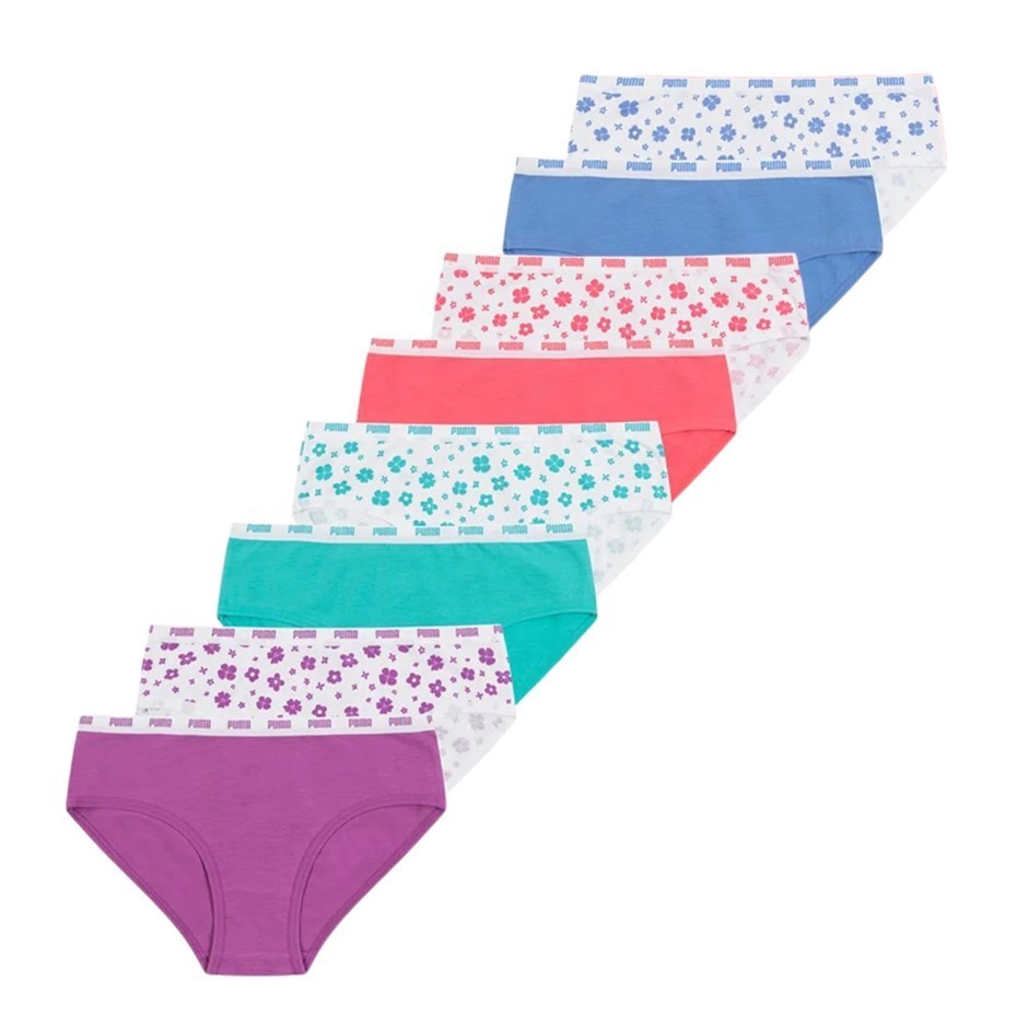 8-Pack PUMA Girls' Bikini Underwear, Size US LARGE, 95% Cotton, Purple/Gree