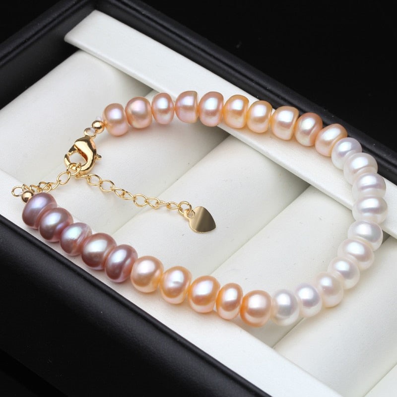 BIJ'OR - Genuine Pink, Purple & White Freshwater Pearl Bracelet - Adjust