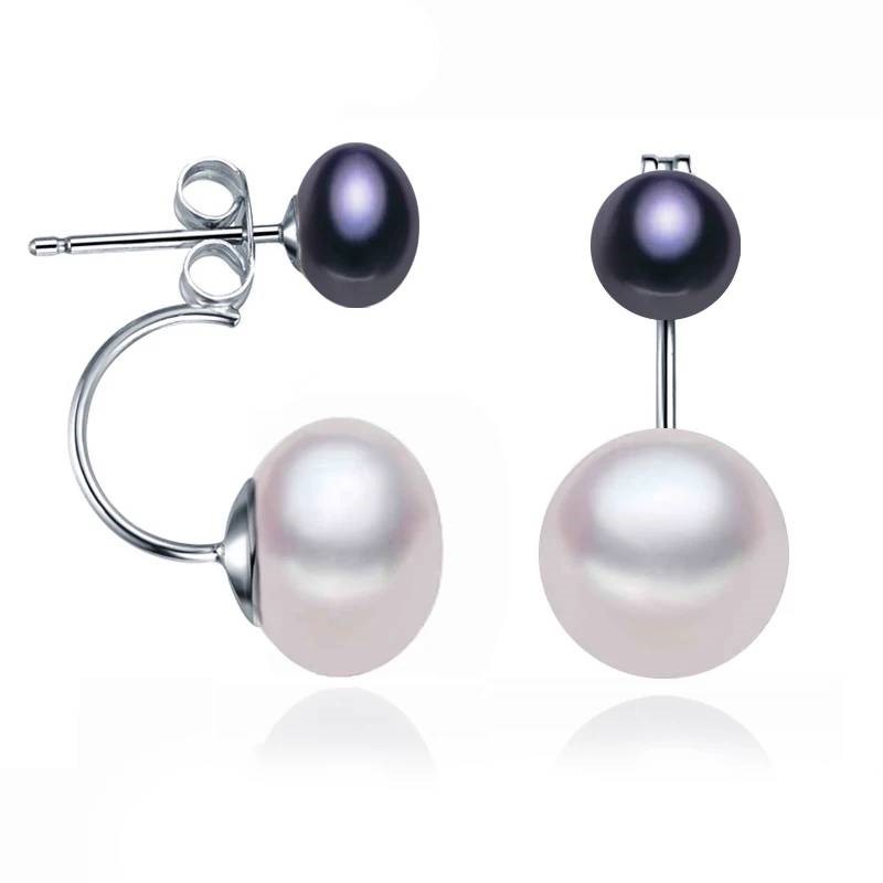 BIJ'OR - Double Drop White, Black Genuine Freshwater Pearl Earrings,RRP$59