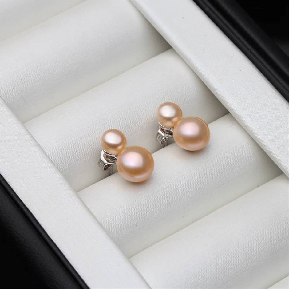BIJ'OR - Genuine Pink Freshwater Pearl Double Drop Earrings, RRP $59