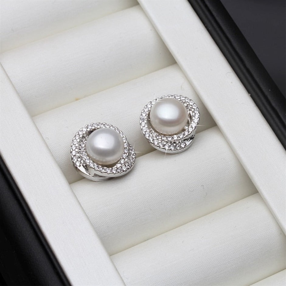 BIJ'OR - Genuine Simulated Diamond & White Freshwater Pearl Swirl Stud