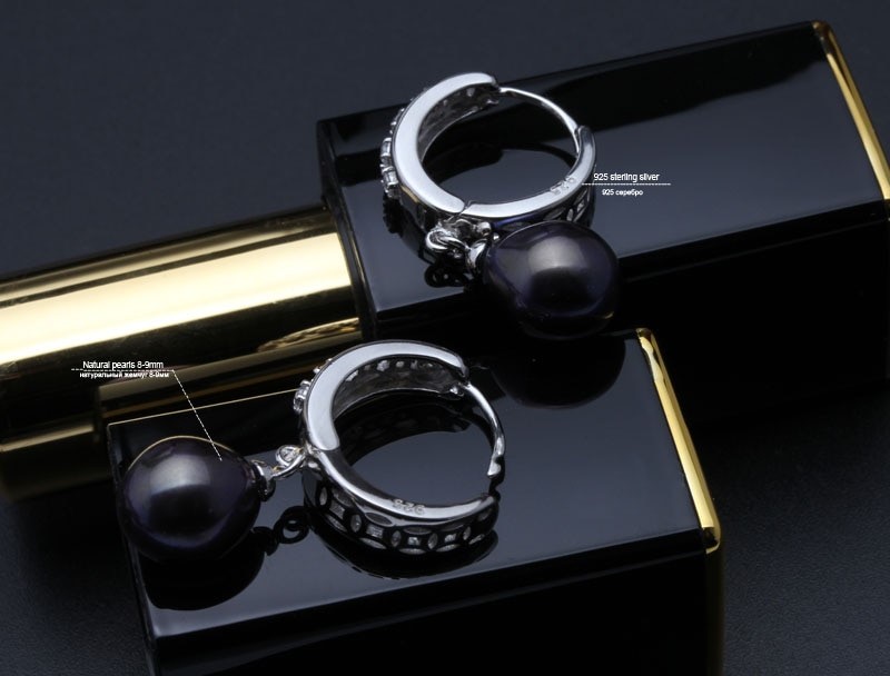 BIJ'OR - Stunning Simulated Diamond & Black Freshwater Pearl Drop Earrings