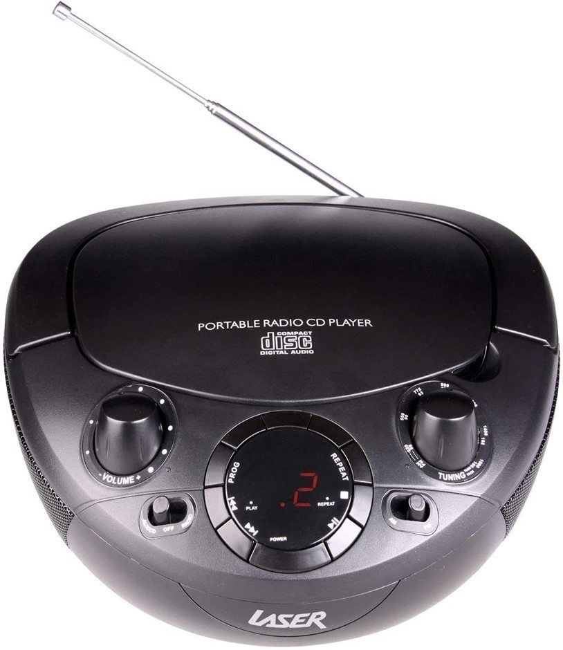 LASER CD Boombox with AM/FM Radio, Black.