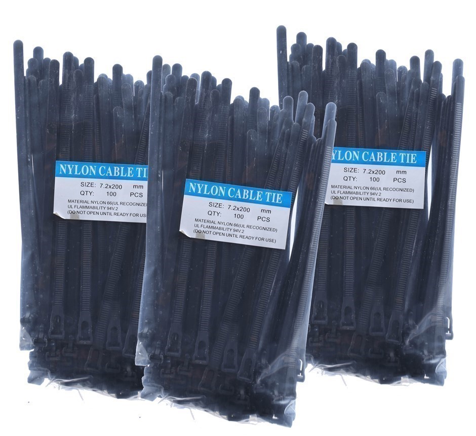 4 x Packs Of 100 Releasable Cable Ties, Size: 7.2 x 200mm, Black.