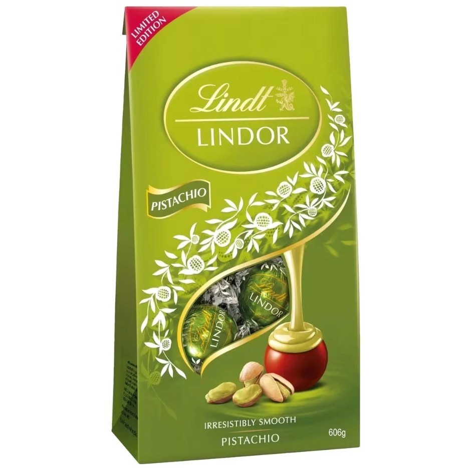 2 x LINDT Lindor Pistachio Chocolate, 606g. N.B: Damaged packaging.