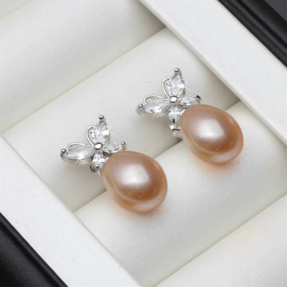 BIJ'OR - Genuine White Pink Pearl & Simulated Diamond Earrings RRP $59
