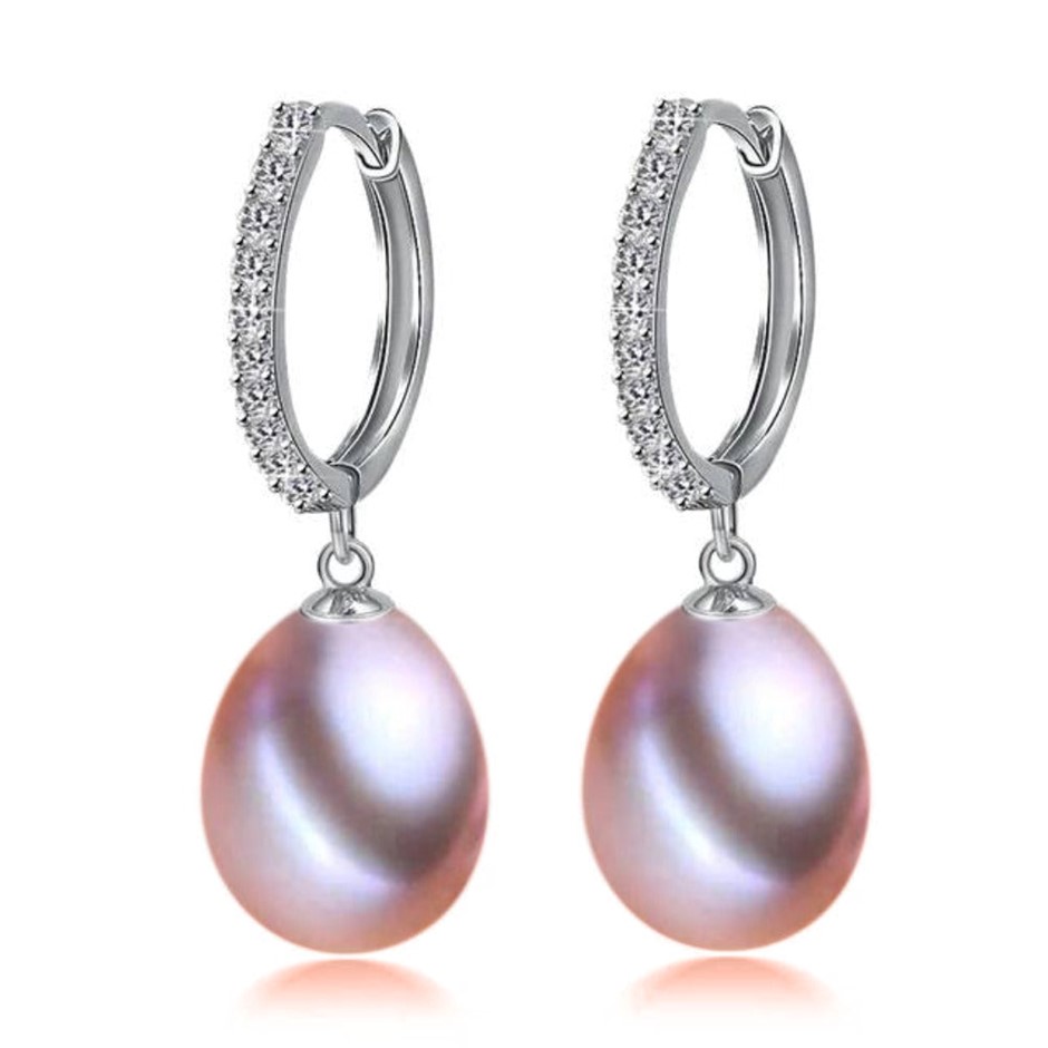 BIJ'OR - Genuine Purple Pearl & Simulated Diamond Drop Earrings RRP $59