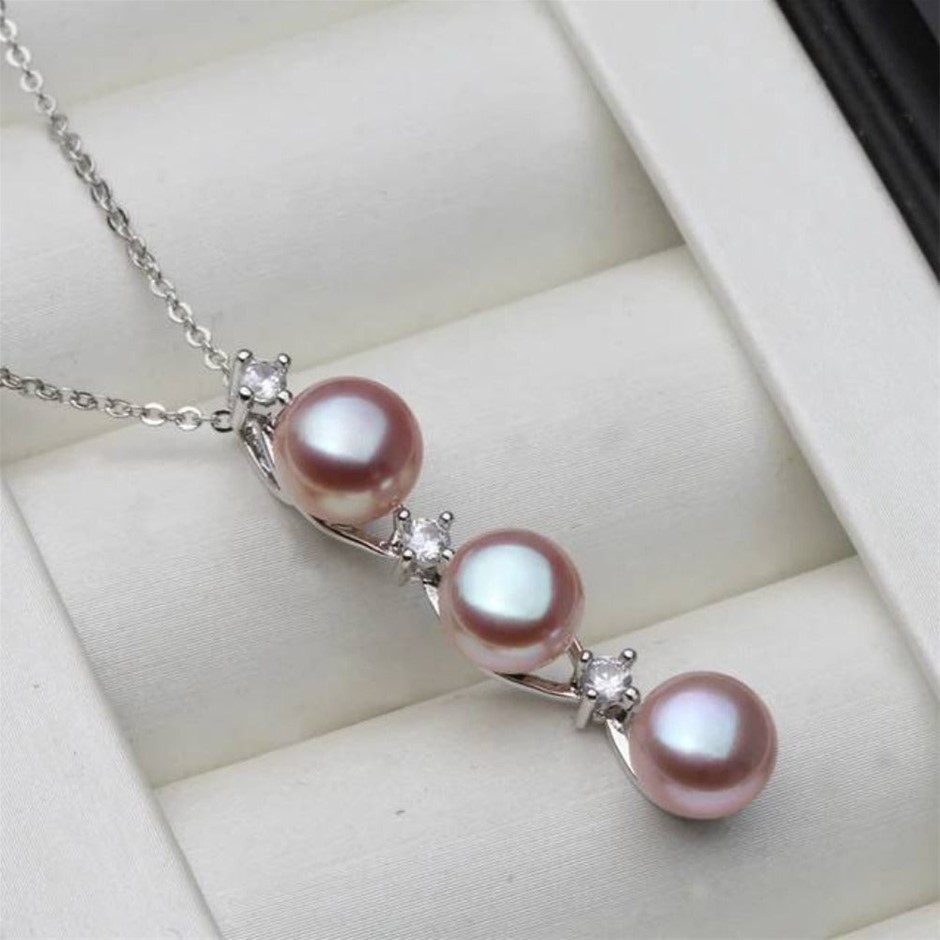BIJ'OR - Designer Genuine Purple Pearl Triple Drop Necklace RRP $59