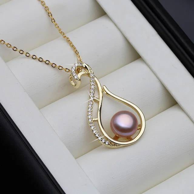 BIJ'OR-Designer Purple Freshwater Pearl Twirl Diamond Necklace Gold. RRP 59