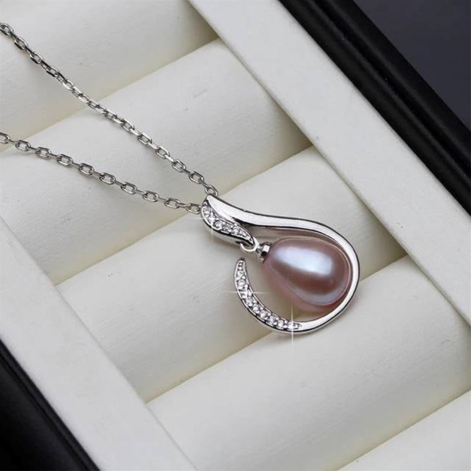 BIJ'OR Simulated Diamond & Purple Freshwater Pearl Teardrop Necklace RRP 59